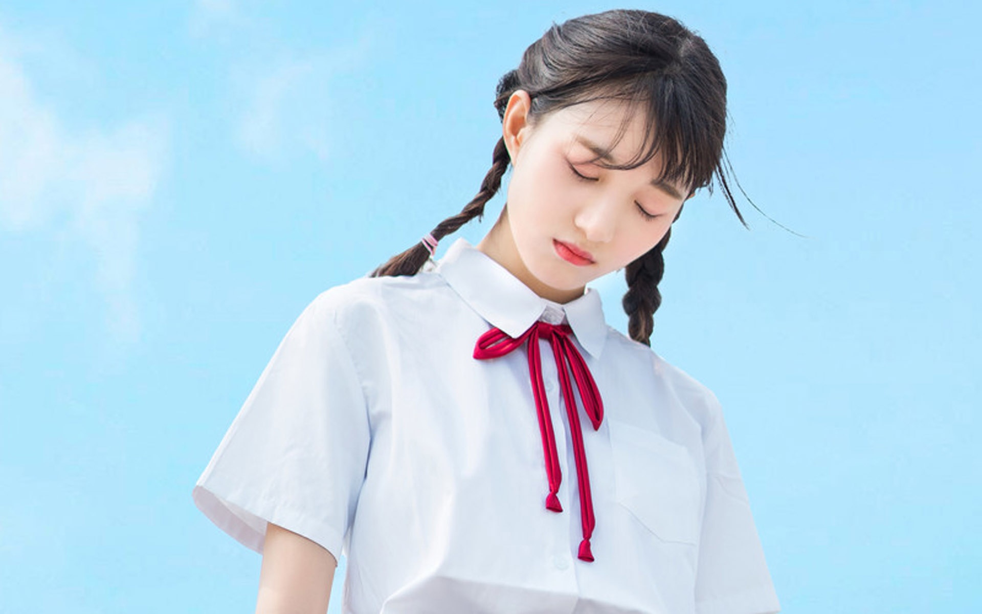 双马尾清纯女孩小清新校园写真