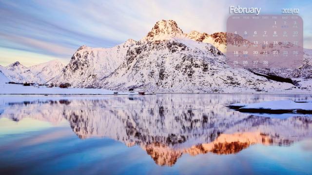 2019年2月挪威小镇冬日唯美雪景日历