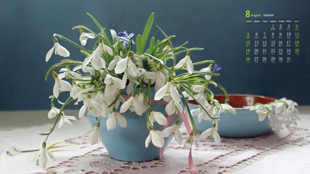 2018年8月雪滴花唯美小清新写真日历