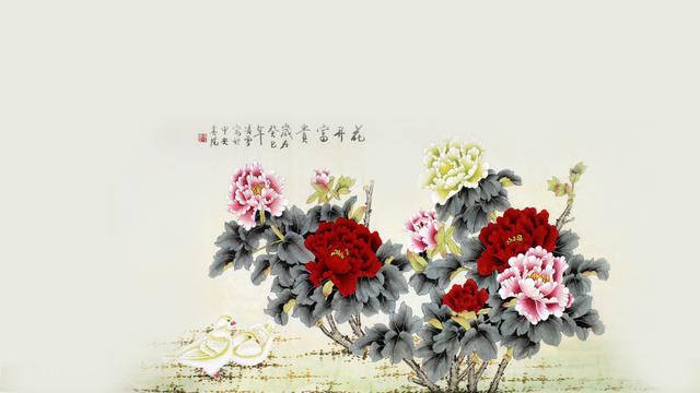 牡丹花开工笔画