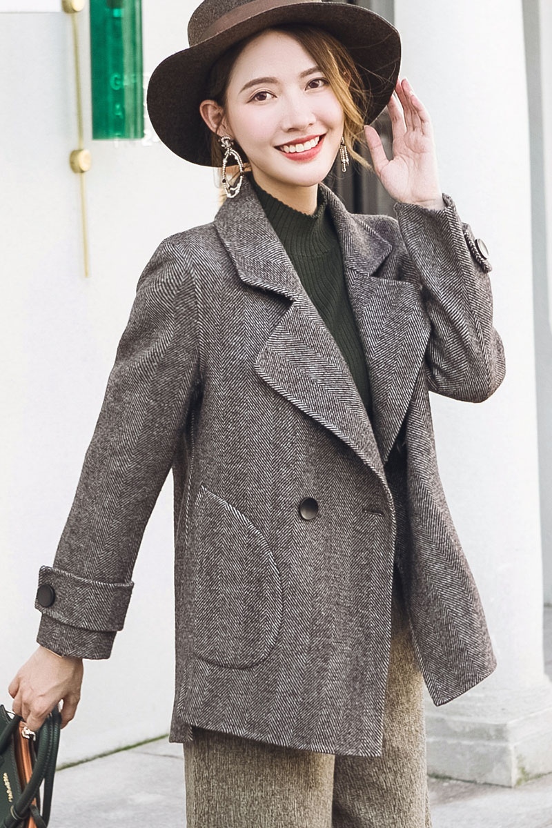 2018秋冬新款中西装领羊绒呢子外套