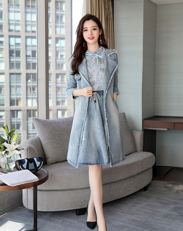 2018新款春秋装修身韩版时尚气质牛仔风衣